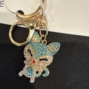 Bag Keychain Blue Gold Fox Rhinestone Bag Charm Rhinestone Keyring New